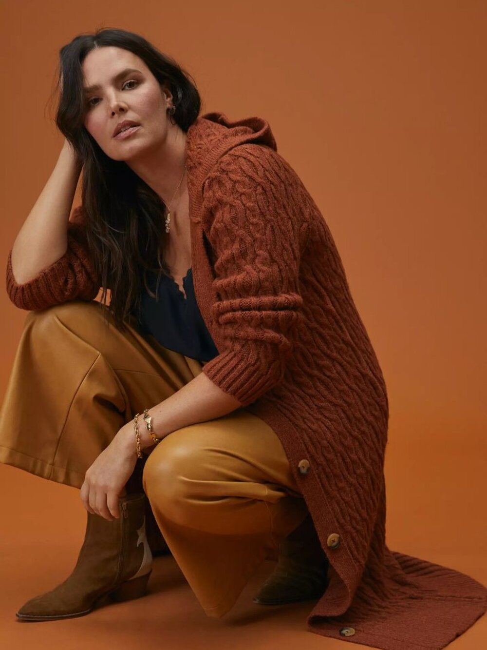 ANTHROPOLOGIE Hooded Duster Cardigan Sweater, Brown,  Size S